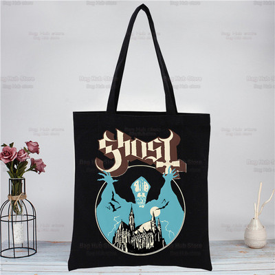 Ghost Band Black Moteriškos rankinės Drobės Tote Ghost BC Pirkinių krepšiai Daugkartinis pirkinių krepšys Eco sulankstomas