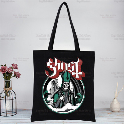 Ghost Band Black Moteriškos rankinės Drobės Tote Ghost BC Pirkinių krepšiai Daugkartinis pirkinių krepšys Eco sulankstomas