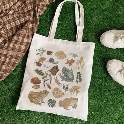 New Plant Print Τσάντα ώμου με μανιτάρια Καμβά Τσάντα Harajuku Shopper Τσάντα Μόδα Χαριτωμένα Casual καλοκαιρινές τσάντες ώμου Τσάντα Tote Shopper