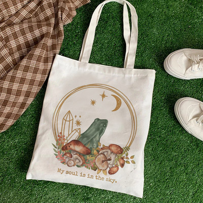 New Plant Print Τσάντα ώμου με μανιτάρια Καμβά Τσάντα Harajuku Shopper Τσάντα Μόδα Χαριτωμένα Casual καλοκαιρινές τσάντες ώμου Τσάντα Tote Shopper