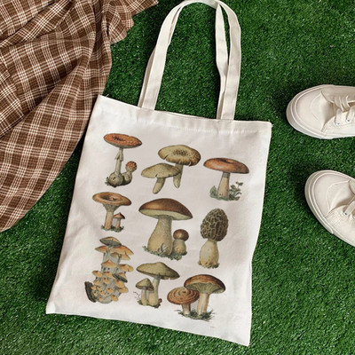 New Plant Print Τσάντα ώμου με μανιτάρια Καμβά Τσάντα Harajuku Shopper Τσάντα Μόδα Χαριτωμένα Casual καλοκαιρινές τσάντες ώμου Τσάντα Tote Shopper