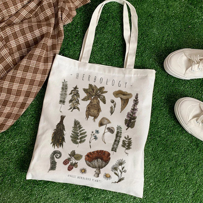 New Plant Print Τσάντα ώμου με μανιτάρια Καμβά Τσάντα Harajuku Shopper Τσάντα Μόδα Χαριτωμένα Casual καλοκαιρινές τσάντες ώμου Τσάντα Tote Shopper