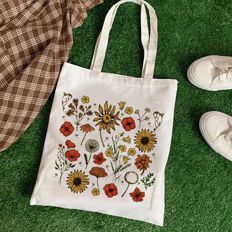 New Plant Print Τσάντα ώμου με μανιτάρια Καμβά Τσάντα Harajuku Shopper Τσάντα Μόδα Χαριτωμένα Casual καλοκαιρινές τσάντες ώμου Τσάντα Tote Shopper