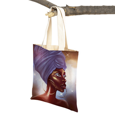 Crna ženska platnena torba za višekratnu upotrebu Modna afrička djevojka s dvostrukim printom, ležerna torba za kupnju za žene