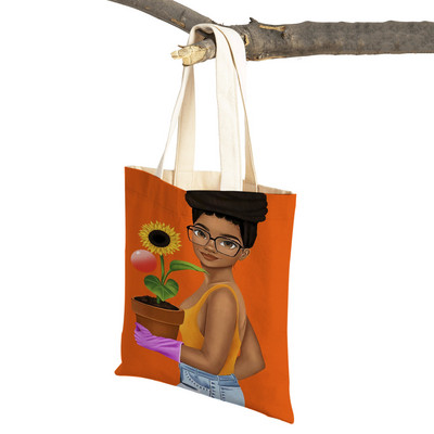 Crna ženska platnena torba za višekratnu upotrebu Modna afrička djevojka s dvostrukim printom, ležerna torba za kupnju za žene