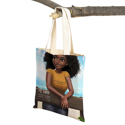 Crna ženska platnena torba za višekratnu upotrebu Modna afrička djevojka s dvostrukim printom, ležerna torba za kupnju za žene