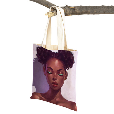 Crna ženska platnena torba za višekratnu upotrebu Modna afrička djevojka s dvostrukim printom, ležerna torba za kupnju za žene