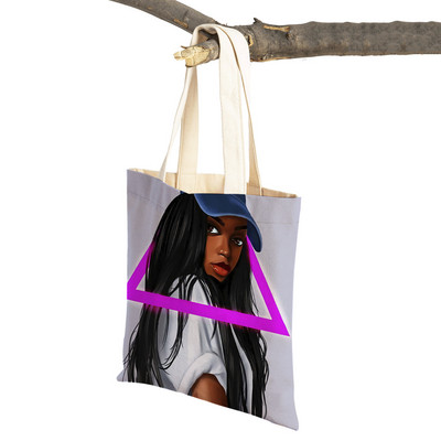 Crna ženska platnena torba za višekratnu upotrebu Modna afrička djevojka s dvostrukim printom, ležerna torba za kupnju za žene