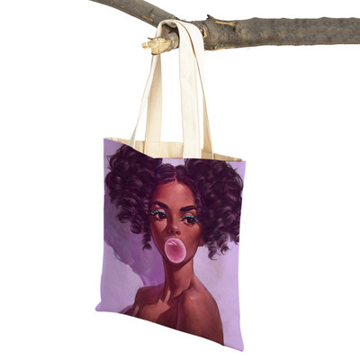 Crna ženska platnena torba za višekratnu upotrebu Modna afrička djevojka s dvostrukim printom, ležerna torba za kupnju za žene