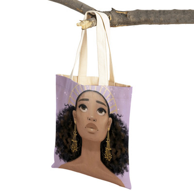 Crna ženska platnena torba za višekratnu upotrebu Modna afrička djevojka s dvostrukim printom, ležerna torba za kupnju za žene