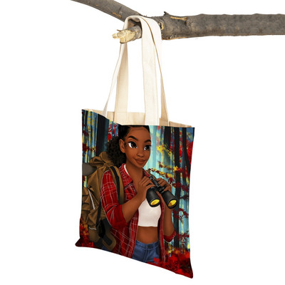 Crna ženska platnena torba za višekratnu upotrebu Modna afrička djevojka s dvostrukim printom, ležerna torba za kupnju za žene