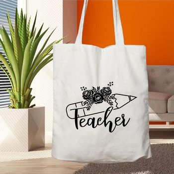 Teacher Life Canvas Shopping Tote Bag Многократна употреба Love Printing Women Eco Shoalder Bag Book Bag Gift for Teacher Handag Shopper