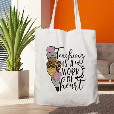 Plátenná nákupná taška Teacher Life, opakovane použiteľná, s potlačou lásky, dámska ekologická taška cez rameno, darčeková taška pre učiteľov, kabelka na nákupy