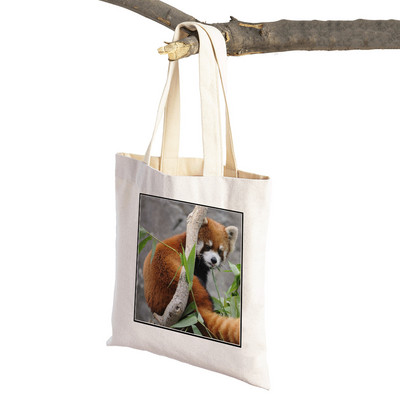 ​Aranyos Red Panda Lady bevásárlótáskák Lovely vadállatok szupermarket vásárlói táska Összehajtható, újrafelhasználható női vászon utazótáska