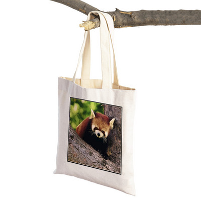 ​Aranyos Red Panda Lady bevásárlótáskák Lovely vadállatok szupermarket vásárlói táska Összehajtható, újrafelhasználható női vászon utazótáska