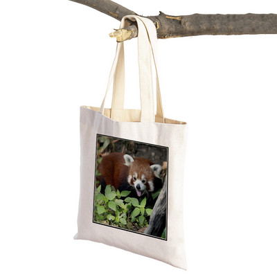 ​Aranyos Red Panda Lady bevásárlótáskák Lovely vadállatok szupermarket vásárlói táska Összehajtható, újrafelhasználható női vászon utazótáska