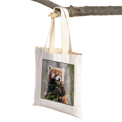 ​Aranyos Red Panda Lady bevásárlótáskák Lovely vadállatok szupermarket vásárlói táska Összehajtható, újrafelhasználható női vászon utazótáska