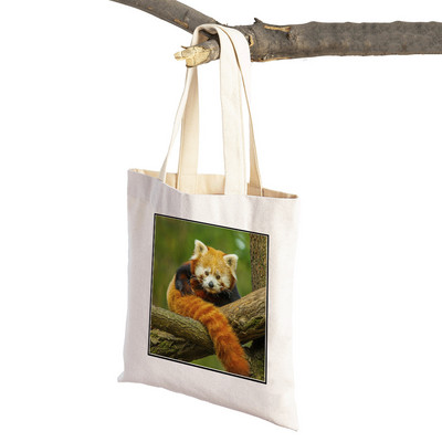 ​Aranyos Red Panda Lady bevásárlótáskák Lovely vadállatok szupermarket vásárlói táska Összehajtható, újrafelhasználható női vászon utazótáska