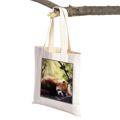 ​Aranyos Red Panda Lady bevásárlótáskák Lovely vadállatok szupermarket vásárlói táska Összehajtható, újrafelhasználható női vászon utazótáska
