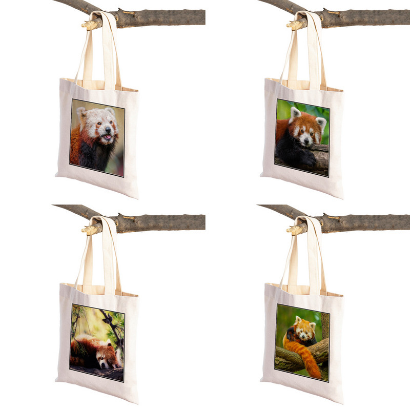 ​Aranyos Red Panda Lady bevásárlótáskák Lovely vadállatok szupermarket vásárlói táska Összehajtható, újrafelhasználható női vászon utazótáska