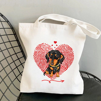 Shopper Colorful Dachshund Dog Printed Tote Bag жени Harajuku shopper чанта момиче Пазарска чанта през рамо Дамска платнена чанта