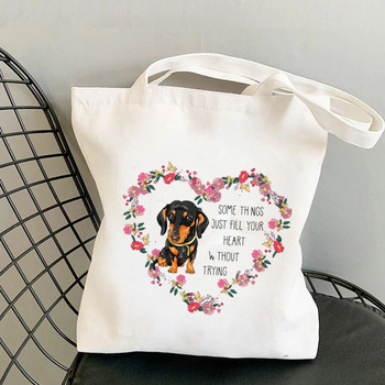 Shopper Colorful Dachshund Dog Printed Tote Bag жени Harajuku shopper чанта момиче Пазарска чанта през рамо Дамска платнена чанта