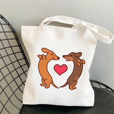 Shopper Colorful Dachshund Dog Printed Tote Geantă femei Harajuku Shopper mana fată Geanta de cumpărături de umăr Lady Canvas Bag