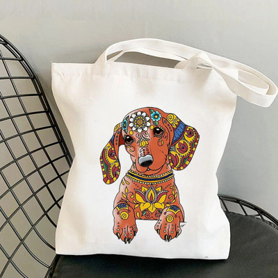 Shopper Colorful Dachshund Dog Printed Tote Geantă femei Harajuku Shopper mana fată Geanta de cumpărături de umăr Lady Canvas Bag
