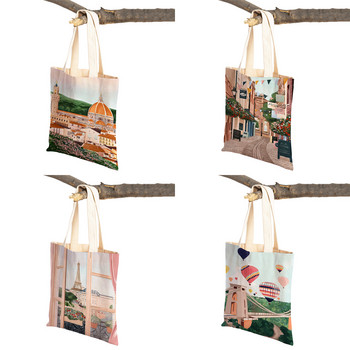 Fashion City Map London Paris Shopper Bags Tote Lady Handbag Double Print Сгъваема ежедневна платнена дамска чанта за пазаруване