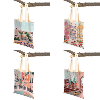 Fashion City Map London Paris Shopper Bags Tote Lady Handbag Double Print Сгъваема ежедневна платнена дамска чанта за пазаруване