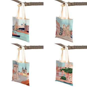 Fashion City Map London Paris Shopper Bags Tote Lady Handbag Double Print Сгъваема ежедневна платнена дамска чанта за пазаруване