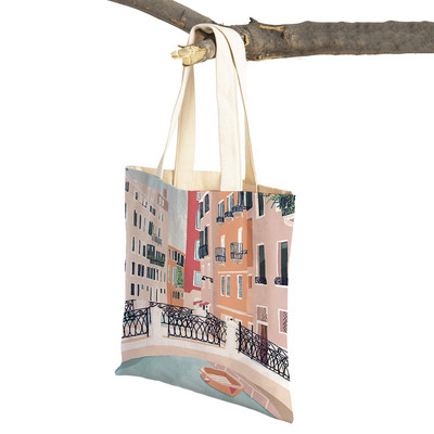 Modna mapa grada London Paris Shopper Bags Tote Lady Handbag Dvostruki otisak Višekratna sklopiva ležerna platnena ženska torba za kupnju