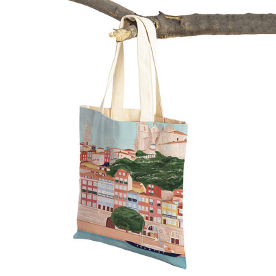 Modna mapa grada London Paris Shopper Bags Tote Lady Handbag Dvostruki otisak Višekratna sklopiva ležerna platnena ženska torba za kupnju