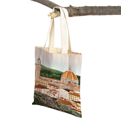 Modna mapa grada London Paris Shopper Bags Tote Lady Handbag Dvostruki otisak Višekratna sklopiva ležerna platnena ženska torba za kupnju