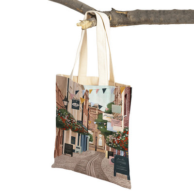 Modna mapa grada London Paris Shopper Bags Tote Lady Handbag Dvostruki otisak Višekratna sklopiva ležerna platnena ženska torba za kupnju