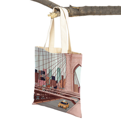 Modna mapa grada London Paris Shopper Bags Tote Lady Handbag Dvostruki otisak Višekratna sklopiva ležerna platnena ženska torba za kupnju