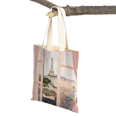 Modna mapa grada London Paris Shopper Bags Tote Lady Handbag Dvostruki otisak Višekratna sklopiva ležerna platnena ženska torba za kupnju