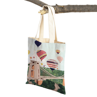 Modna mapa grada London Paris Shopper Bags Tote Lady Handbag Dvostruki otisak Višekratna sklopiva ležerna platnena ženska torba za kupnju