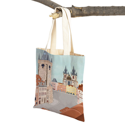 Modna mapa grada London Paris Shopper Bags Tote Lady Handbag Dvostruki otisak Višekratna sklopiva ležerna platnena ženska torba za kupnju