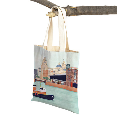 Modna mapa grada London Paris Shopper Bags Tote Lady Handbag Dvostruki otisak Višekratna sklopiva ležerna platnena ženska torba za kupnju