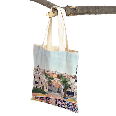Modna mapa grada London Paris Shopper Bags Tote Lady Handbag Dvostruki otisak Višekratna sklopiva ležerna platnena ženska torba za kupnju