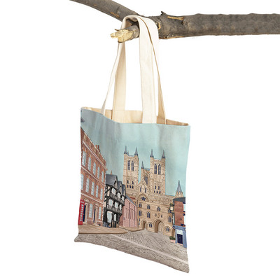 Modna mapa grada London Paris Shopper Bags Tote Lady Handbag Dvostruki otisak Višekratna sklopiva ležerna platnena ženska torba za kupnju