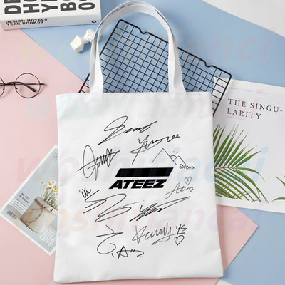 ATEEZ Coreeană Kpop Fans Collection Geantă de pânză Genți de mână mari ocazionale pentru femei, doamne, pentru cumpărături, geantă de mână cu imprimare de capacitate mare