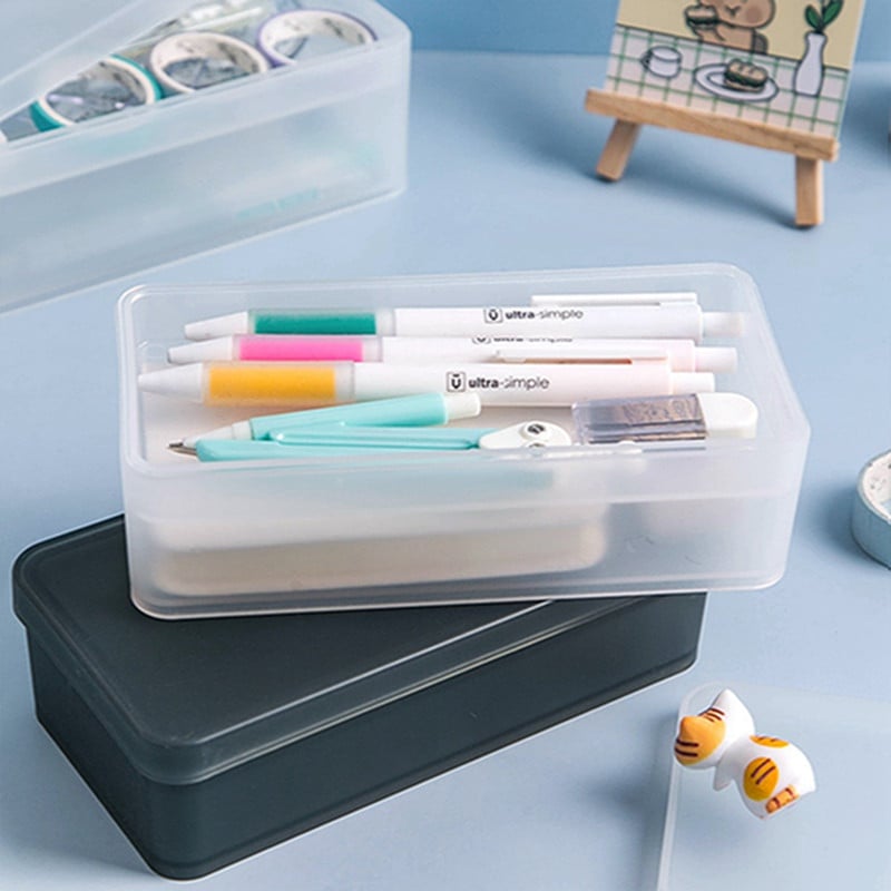 Dvoslojna plastična kutija za tiskanice Jednostavna prozirna bijela crna boja Matirana studentska uredska kutija za pohranu Pernica Torbice