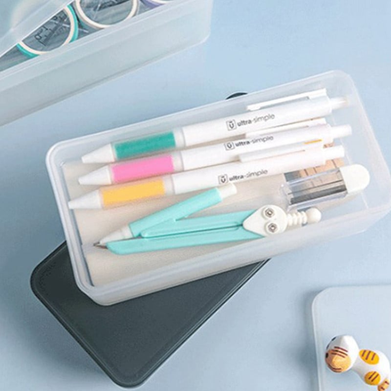 Dvoslojna plastična kutija za tiskanice Jednostavna prozirna bijela crna boja Matirana studentska uredska kutija za pohranu Pernica Torbice