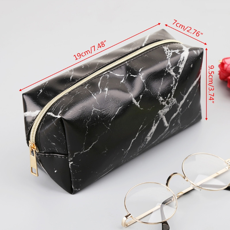 1kom PU kožna slatka pernica velikog kapaciteta Uredska škola Učenici Kutija za olovke Torbe s patentnim zatvaračem Mramorni pribor za pohranu šminke Crna