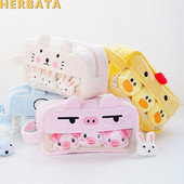 Розов плюшен калъф за молив Kawaii Сладък прекрасен калъф за молив за момичета Студентска чанта за молив Канцеларски материали Чанта за молив за молив Ученически пособия