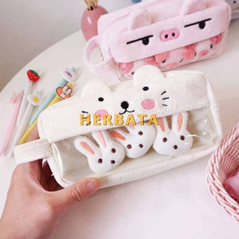 Rozā plīša Kawaii zīmuļu futrālis Mīlīgs, jauks zīmuļu futrālis meitenēm Studentu zīmuļu soma Kancelejas preces Penālis Pildspalvu soma Skolas piederumi
