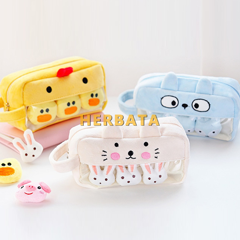 Rozā plīša Kawaii zīmuļu futrālis Mīlīgs, jauks zīmuļu futrālis meitenēm Studentu zīmuļu soma Kancelejas preces Penālis Pildspalvu soma Skolas piederumi