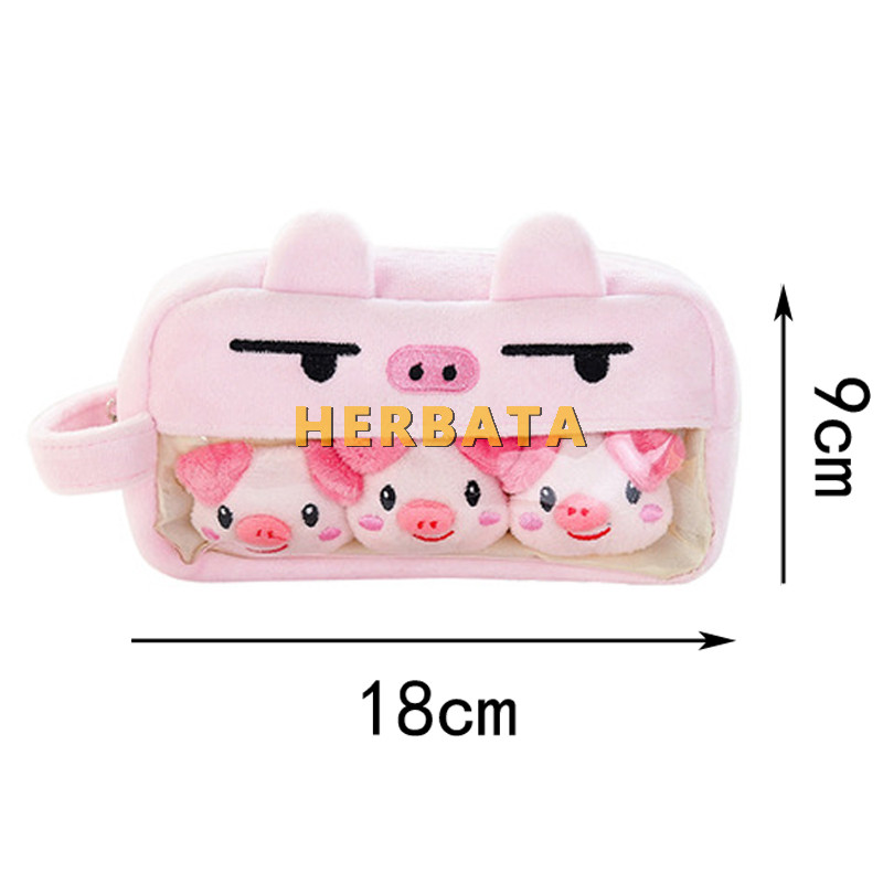 Rozā plīša Kawaii zīmuļu futrālis Mīlīgs, jauks zīmuļu futrālis meitenēm Studentu zīmuļu soma Kancelejas preces Penālis Pildspalvu soma Skolas piederumi